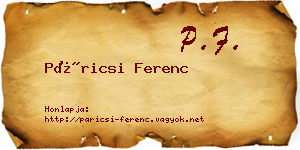 Páricsi Ferenc névjegykártya